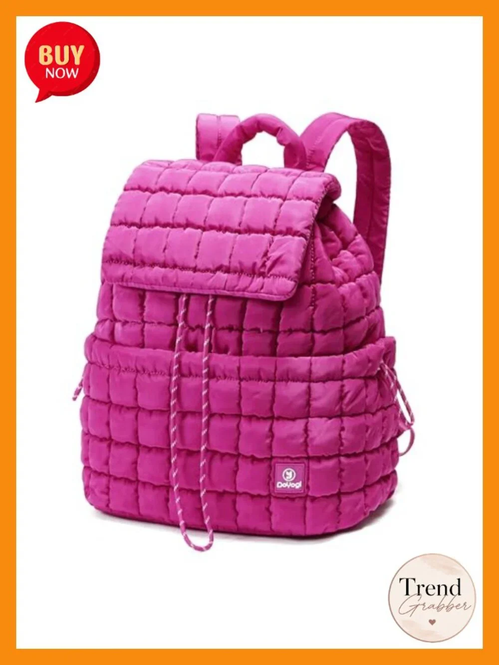 Quilted Backpack for Women, Lightweight Nylon Travel Gym Bag, Drawstring Puffer